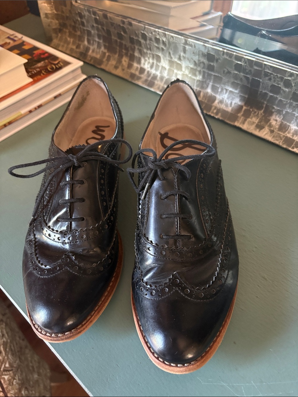 Sam Edelman Black Leather Wingtip Brogue Oxfords
